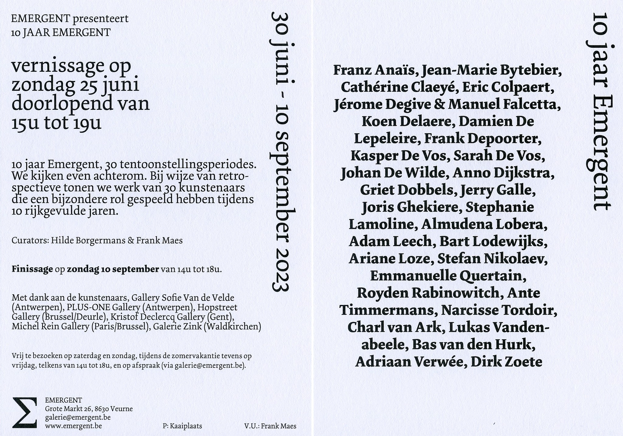 10 year EMERGENT - Group exhibition, Summer 2023